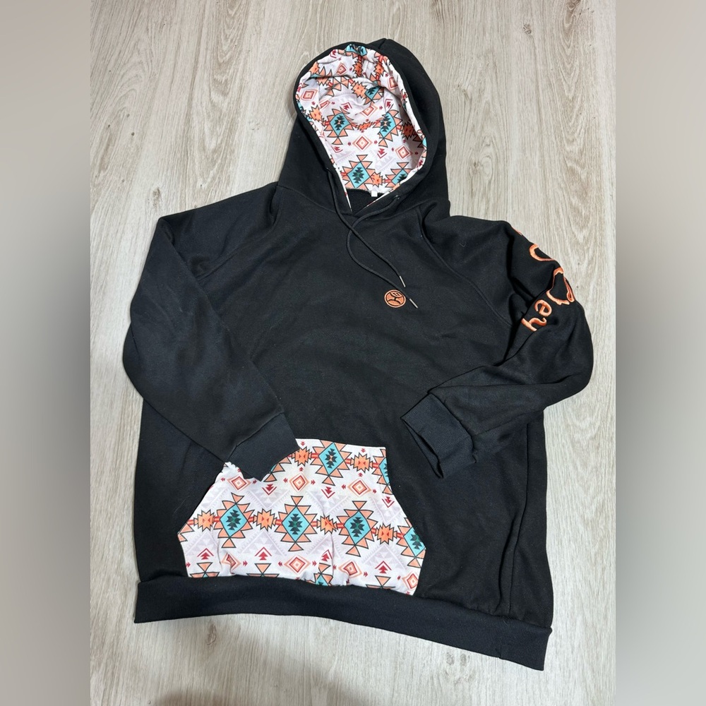 Hooey Black Hoodie with Patterned Accents